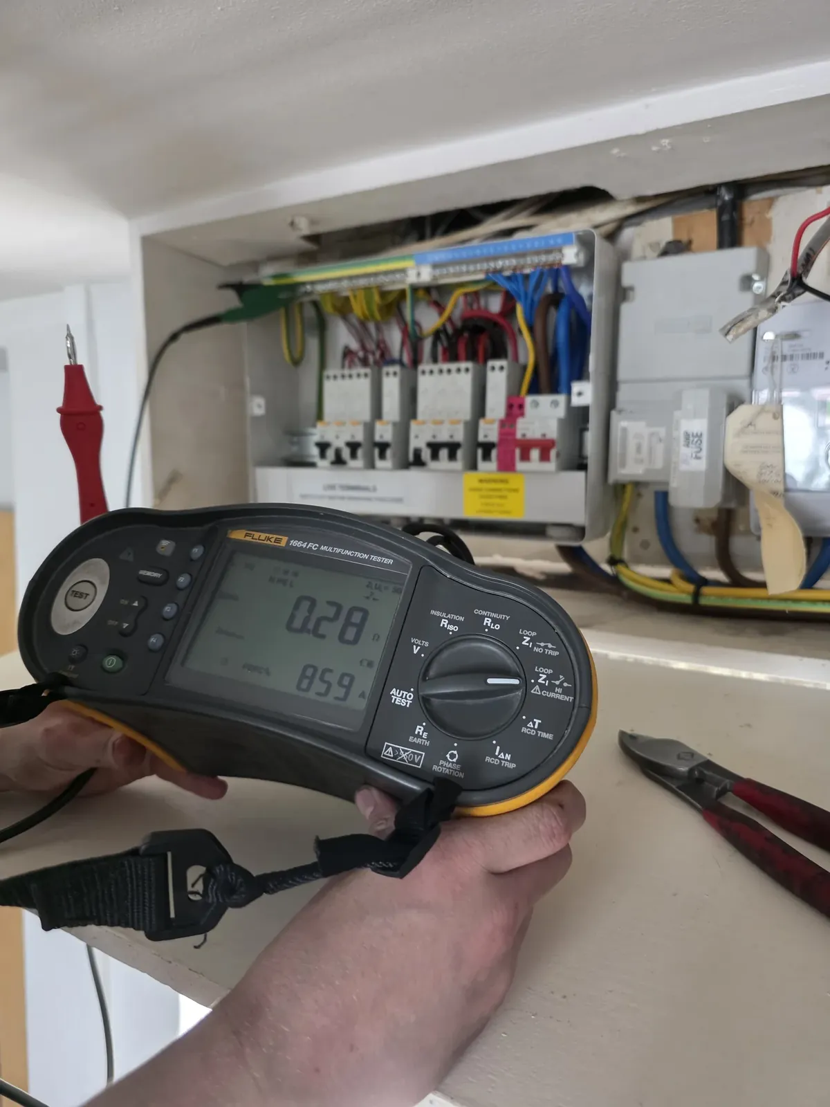 Readings taken on a new consumer unit next to the electricity meter